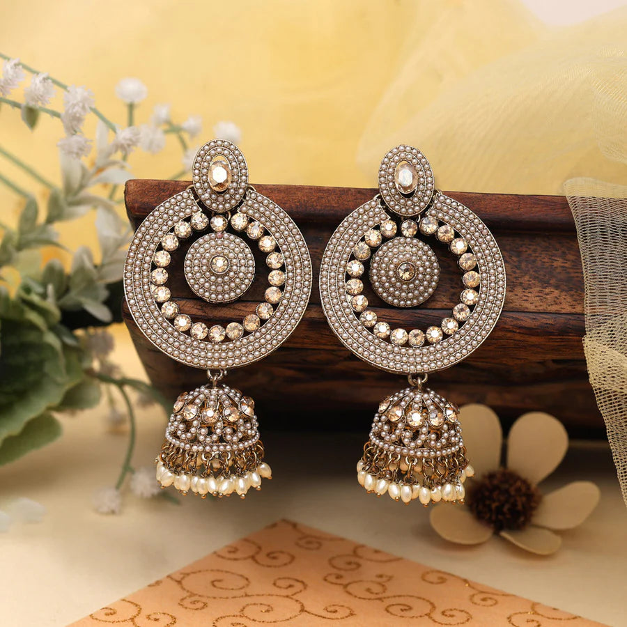 Gold Color Kundan Earrings - Jhumka Style