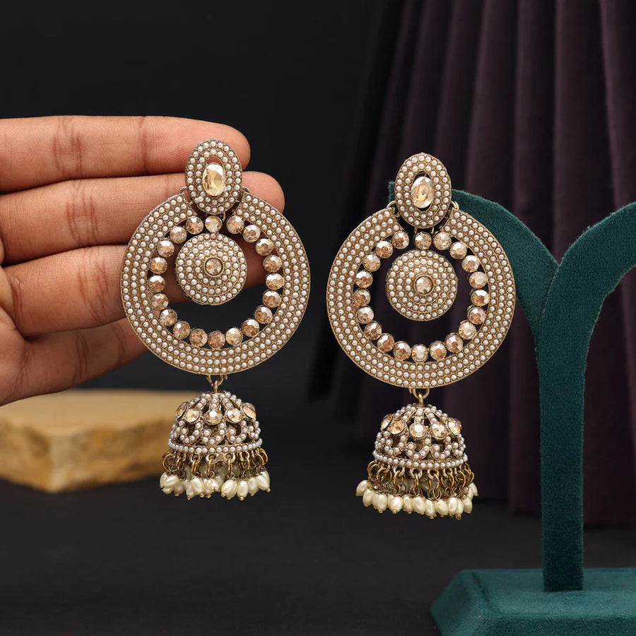 Gold Color Kundan Earrings - Jhumka Style