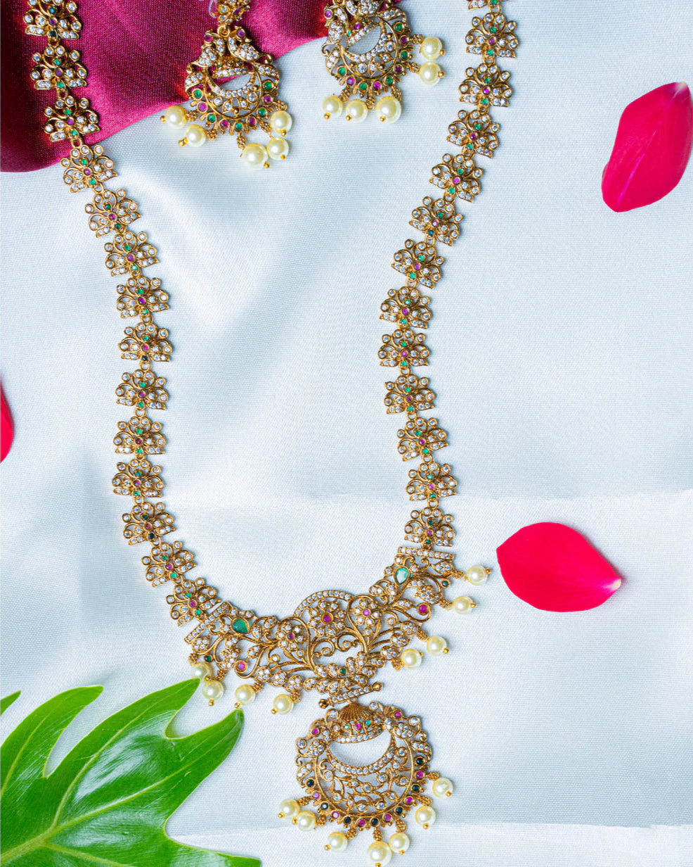 Gold Look Alike Long Haram with Chandbali Earrings