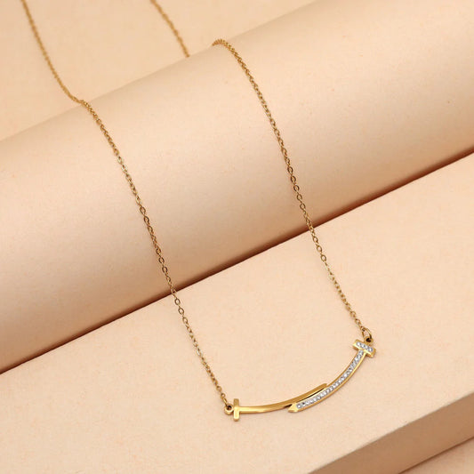 Gold Plated Demi Fine Chain and Geometric Bar Design Pendant
