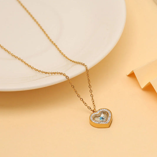 Gold Plated Demi Fine Chain and Heart Shape Evil Eye Pendant