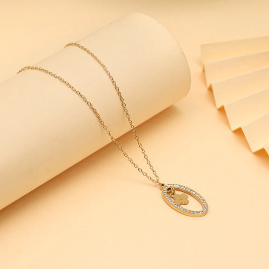 Gold Plated Demi Fine Chain and Oval Shape Pendant