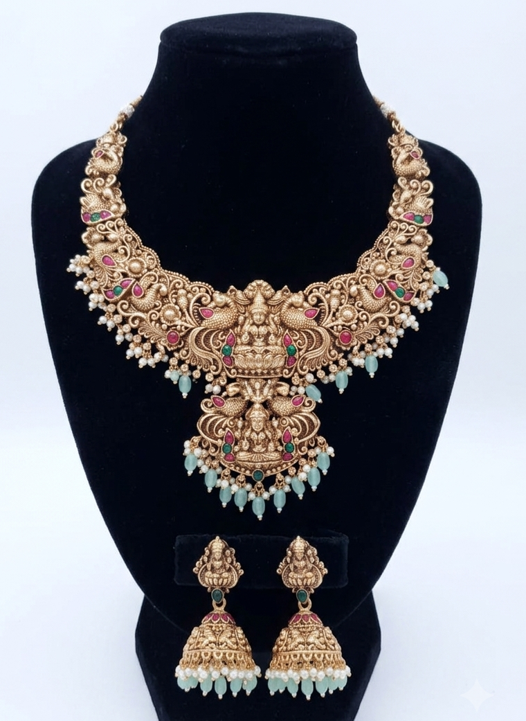 Gold Look-Alike Goddess Temple Necklace Set