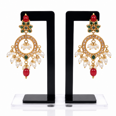 Gold Look-Alike Rice Peals Chandhbali Earrings