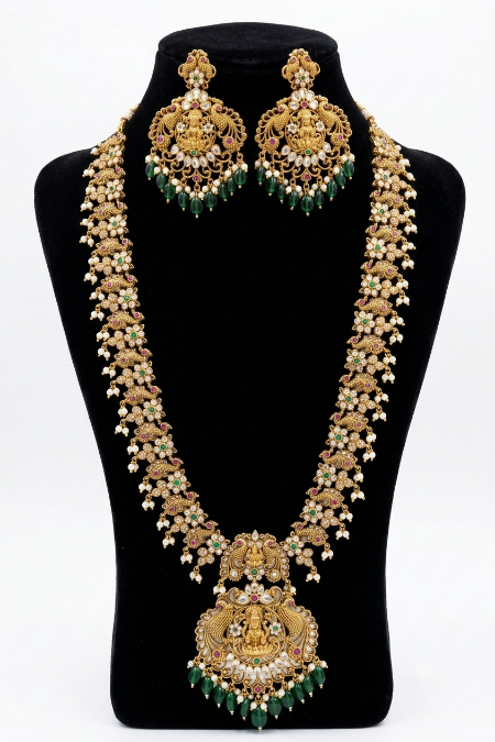 Gold Look Alike Goddess Long Haram Necklace Set