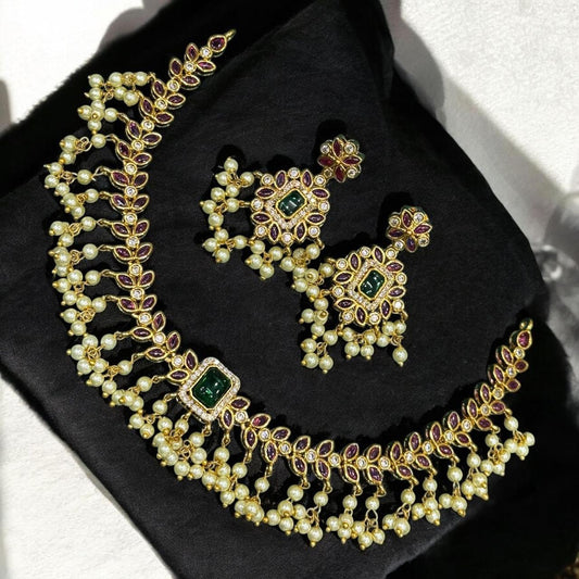 Gold Look Alike Guthapusalu Short Necklace Set