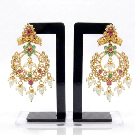 Gold Look Alike Rice Pearl Chandbali Earrings for Women