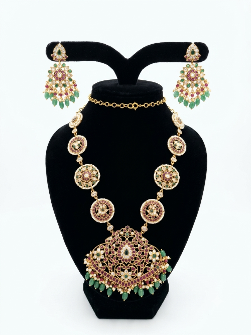 Grand Kempu Jadau Necklace Set with Big Lockets