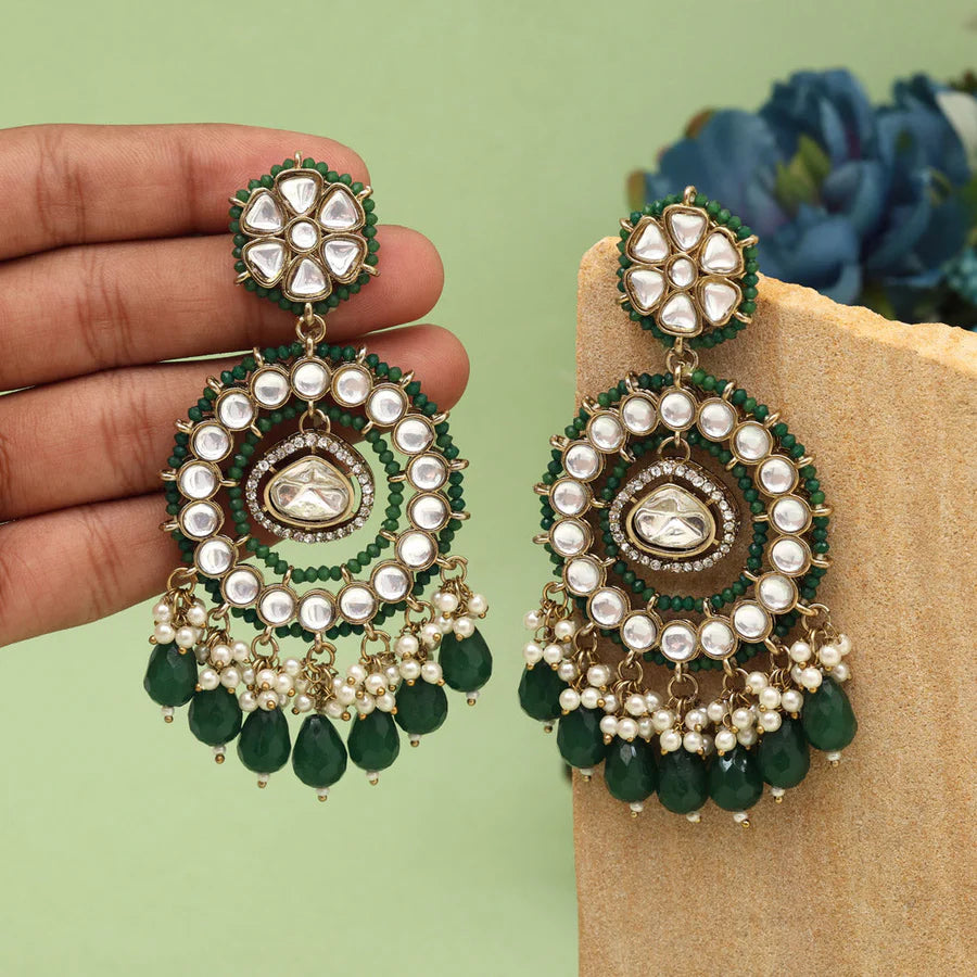 Green Color Kundan Earrings