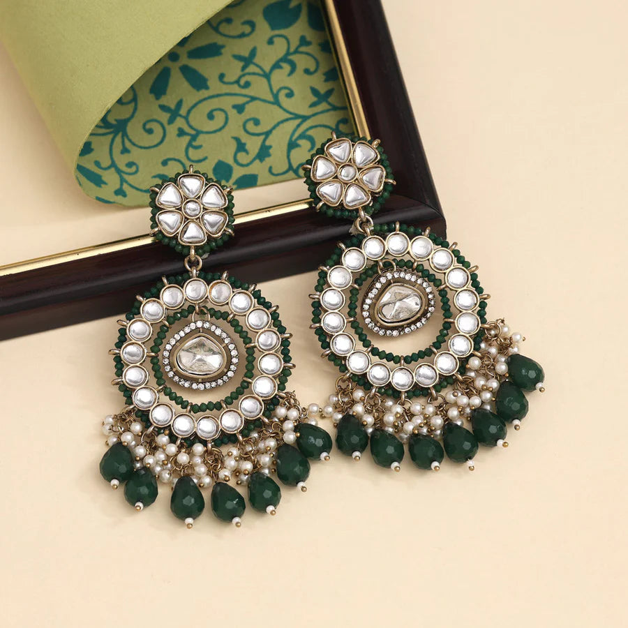 Green Color Kundan Earrings