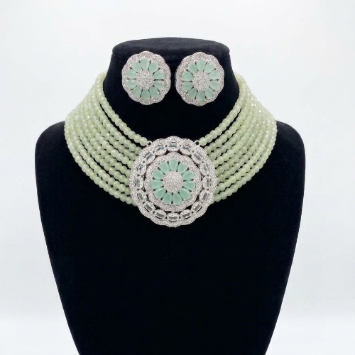 Green Hydro Crystals AD Choker Set for Women