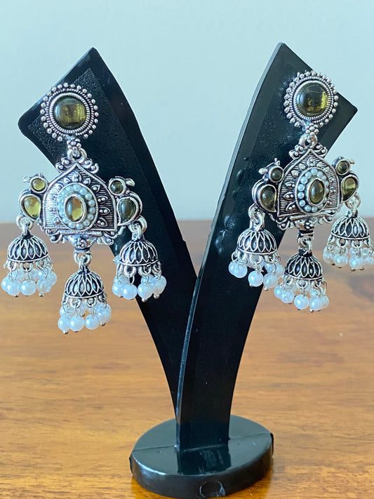 Green Stone Jhumka Earrings