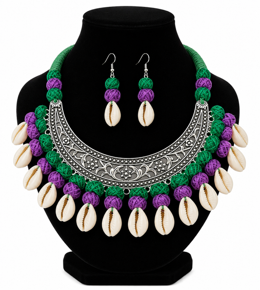 Green and Purple Cowrie Shells Choker Set – Super Macchi Jewellery Collections