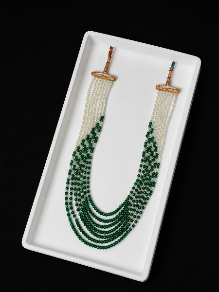 Green and White 7 Layered Beads Mala Necklace