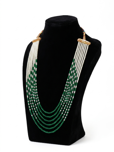 Green and White 7 Layered Beads Mala Necklace Super Macchi Jewellery