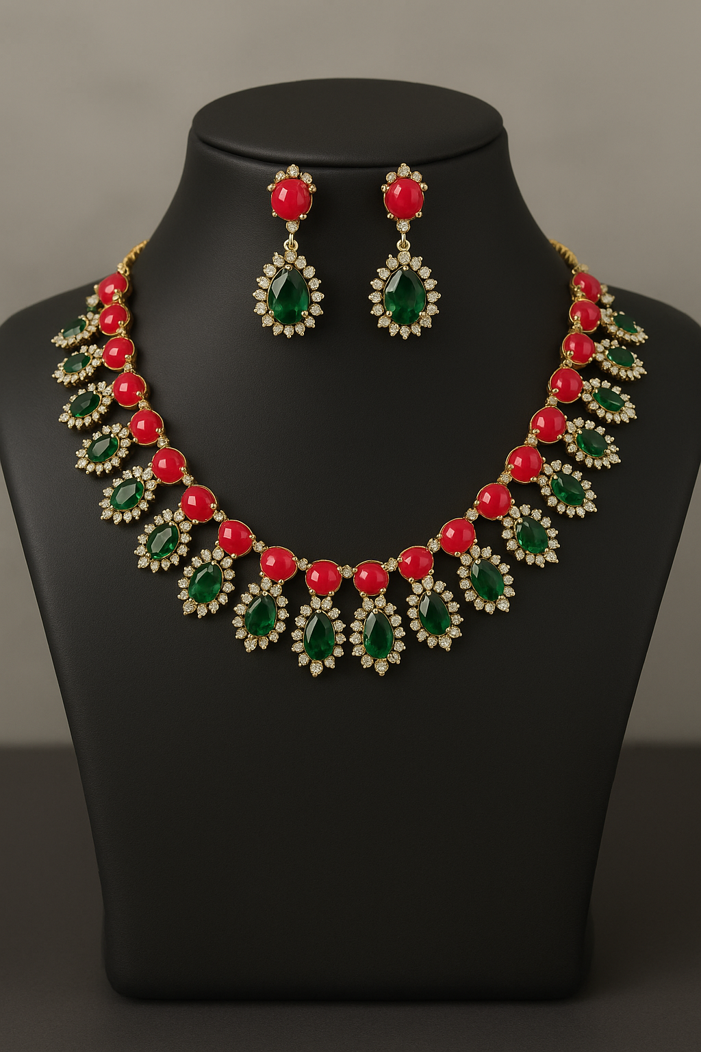 Green and Red Coral Necklace Set