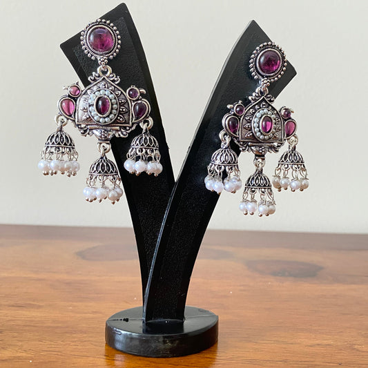 Wine Color Oxidised Jhumka Earrings – Timeless Elegance with a Modern Twist