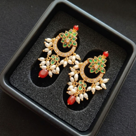 Jadau Chandbali Earrings for Women with rice pearls