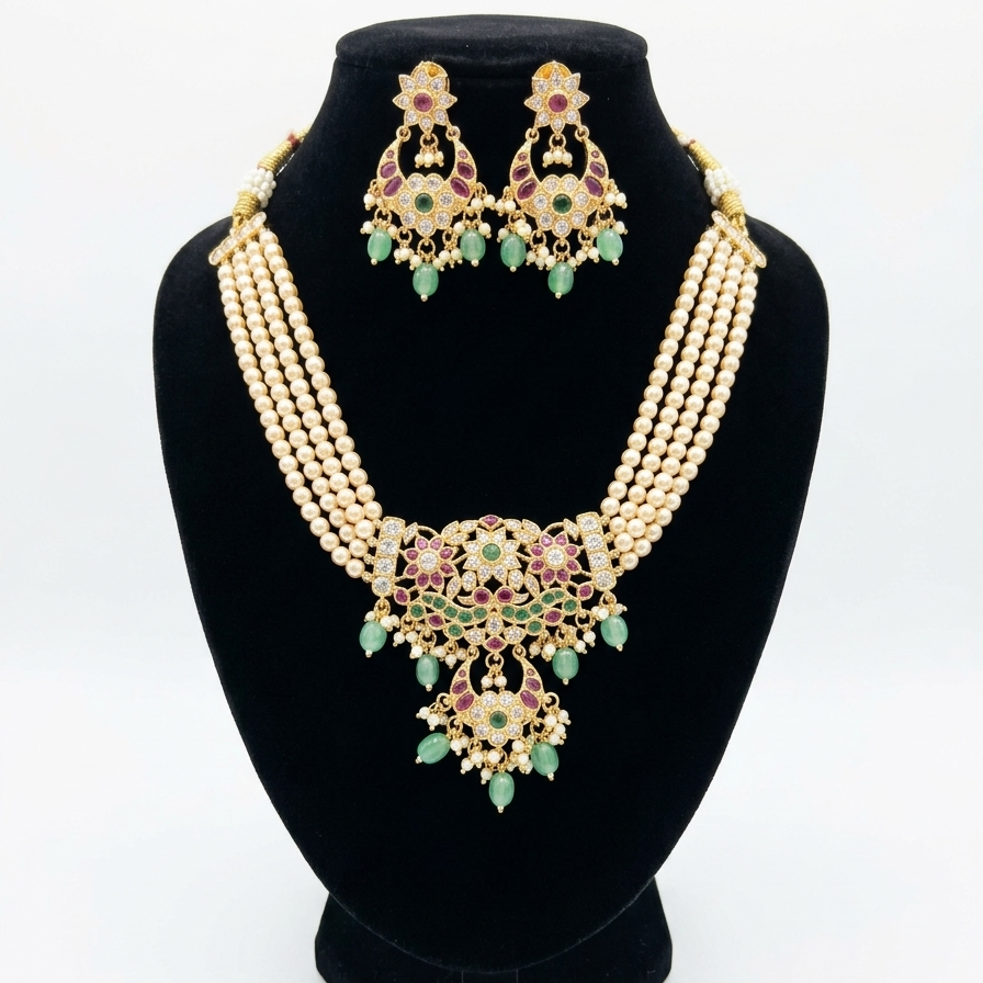 Jadau Heavy Pearl Necklace Set for Women