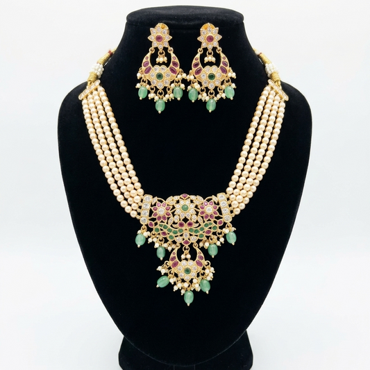 Jadau Heavy Pearl Necklace Set for Women