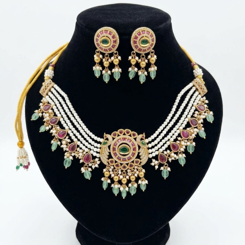 Jadau Pearl Choker Set with Earrings