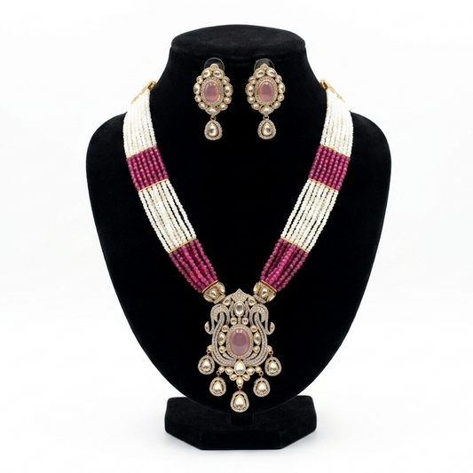 Jazzberry Pink and White Layered American Diamond Necklace Set from Super Macchi