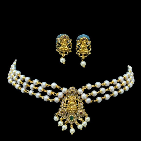 Lakshmi Pearl Choker Set – Traditional South Indian Temple Jewellery with Earrings