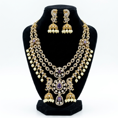 Lavender Stone 3-Layered AD Necklace Set