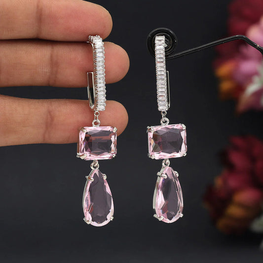 Light Pink Color American Diamond Earrings
