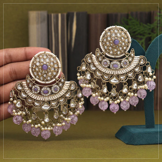 Light Purple Color Kundan Earrings