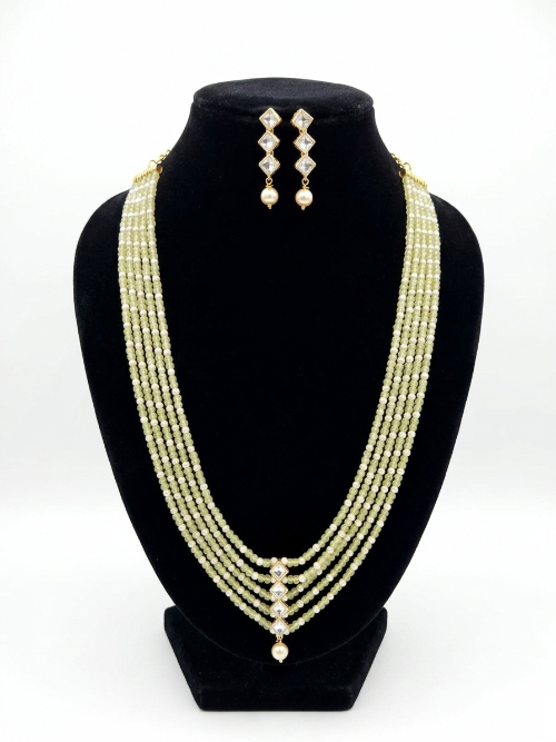 Light Green Water-Colour 5 Layered Beads Necklace Set for Women