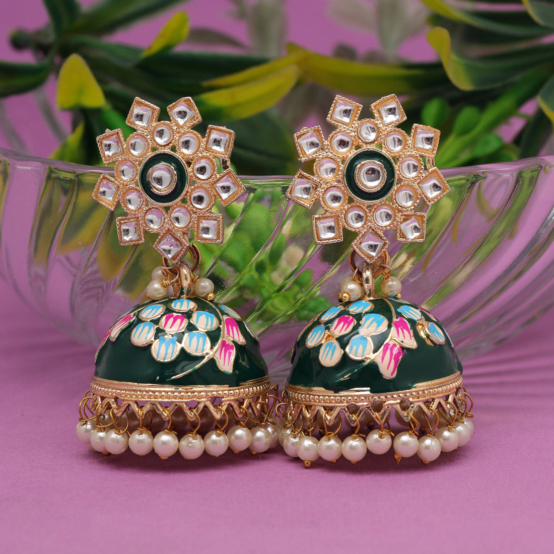 Green Color Meenakari Earrings