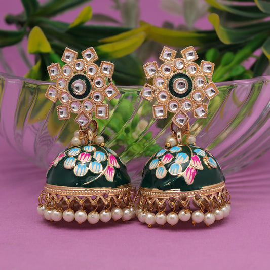 Green Color Meenakari Earrings