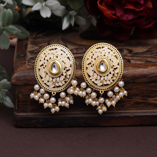 Supermacchi's White Color Meenakari Earrings