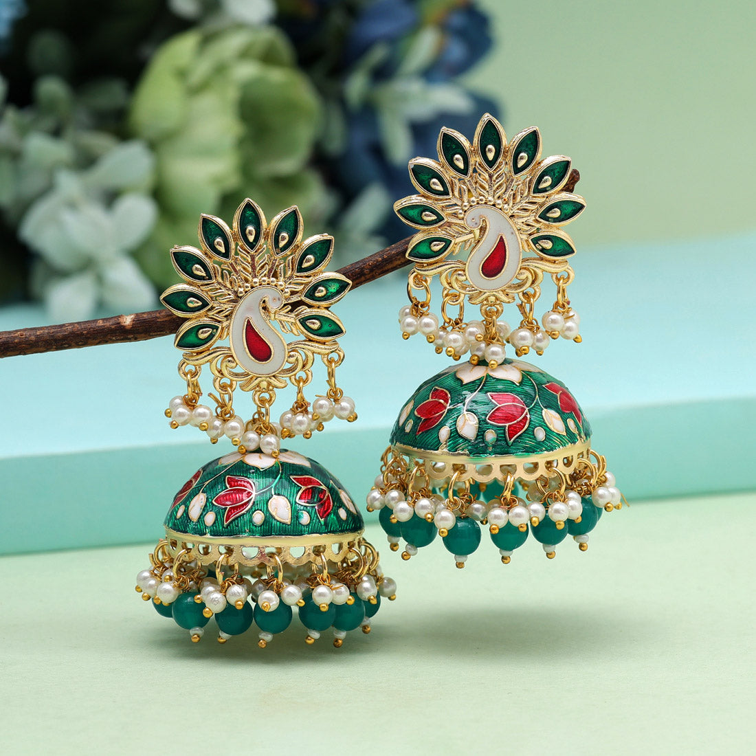 Green Color Meenakari Earrings