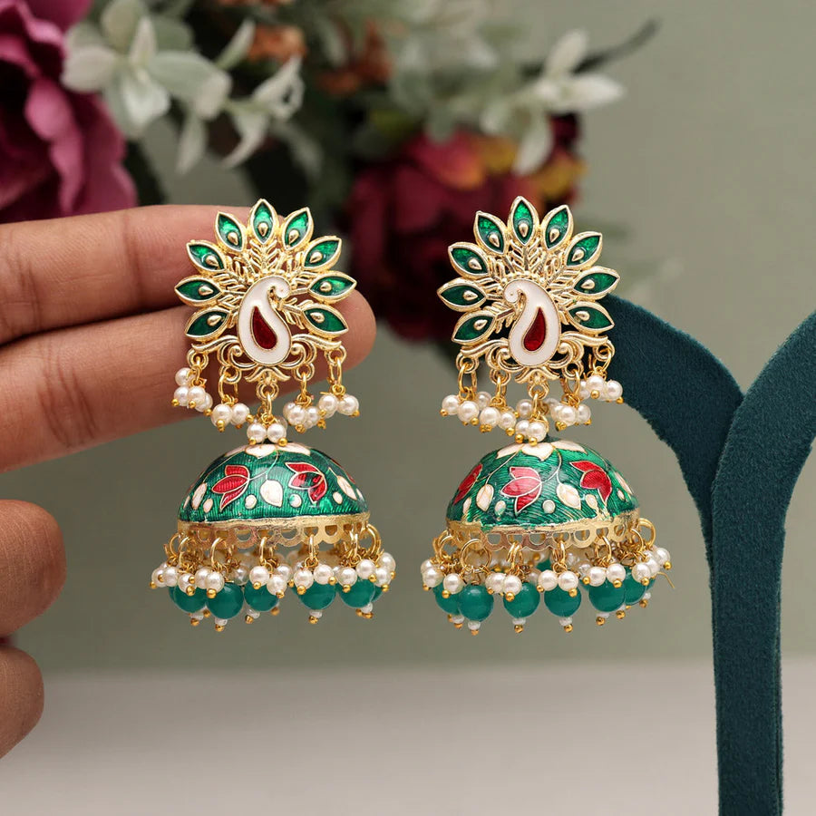 Green Color Meenakari Earrings