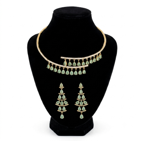 Mint Green American Diamond Designer Necklace Set for Women