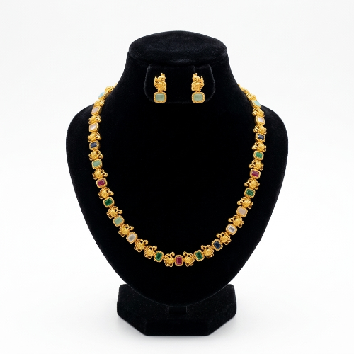 Multi-Colour Stones with Peacocks Necklace Set