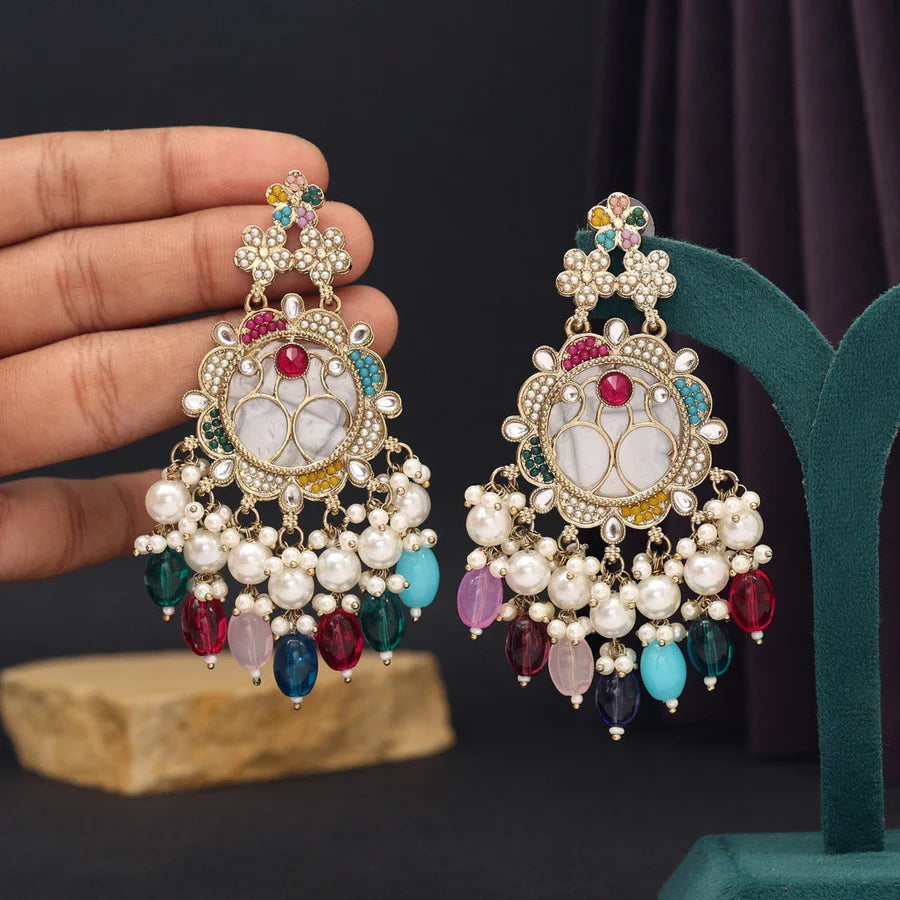 Multi Color Pearl Kundan Earrings