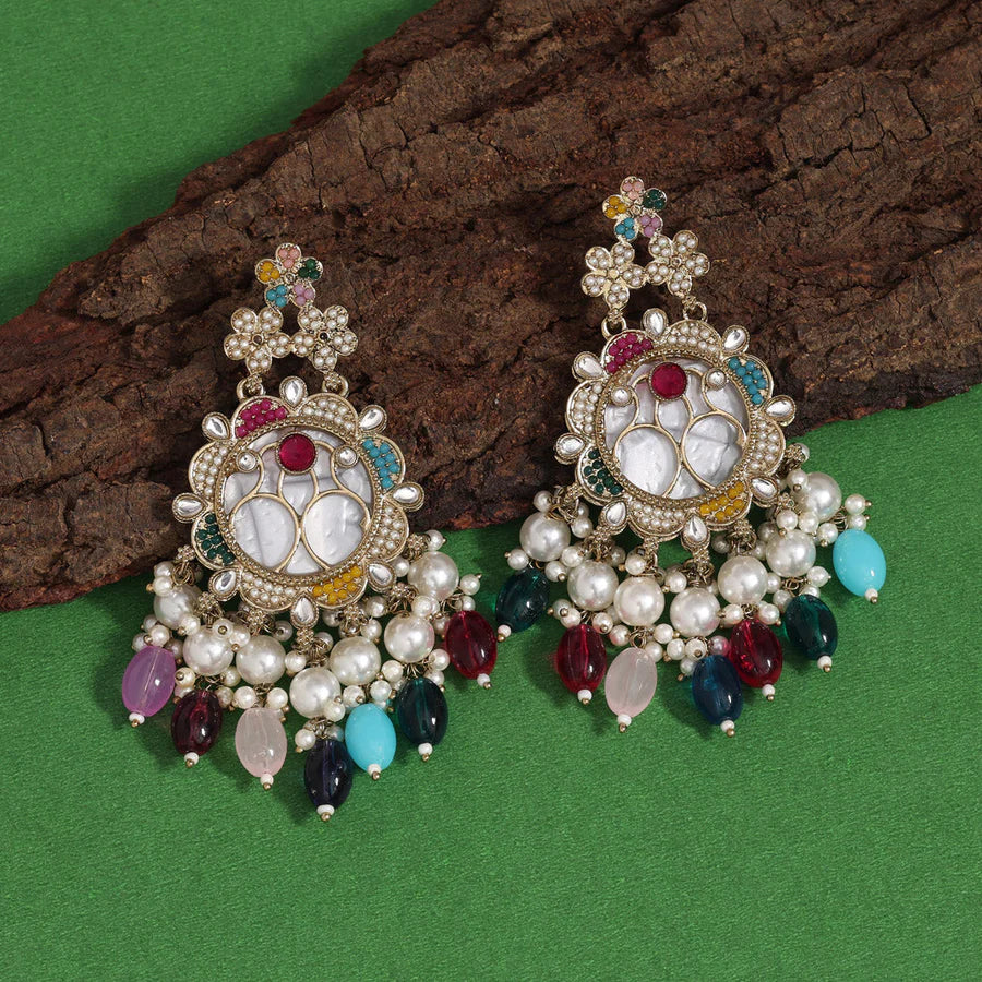 Multi Color Pearl Kundan Earrings