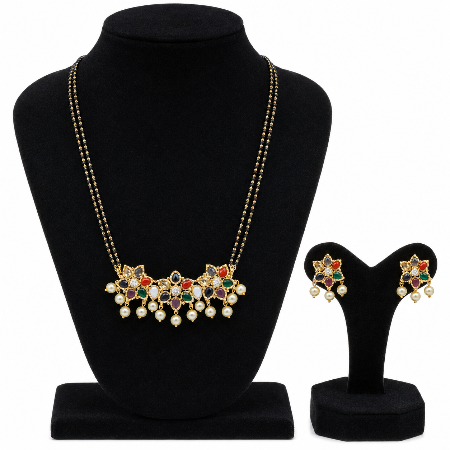 Multi Stone Black Beads Necklace Set for Women