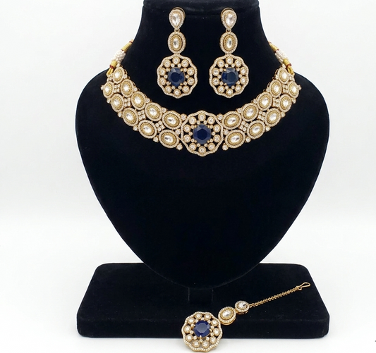 Navy Blue Stone American Diamond Choker Set – Super Macchi