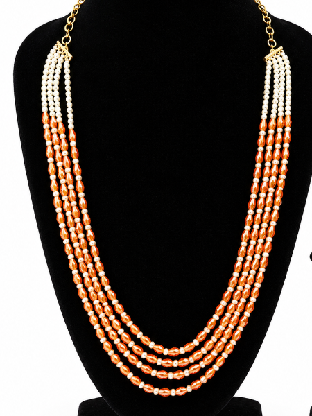 Orange Beaded Multi-Layer Necklace for Women