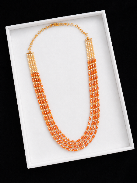 Orange Beaded Multi-Layer Necklace for Women Super Macchi