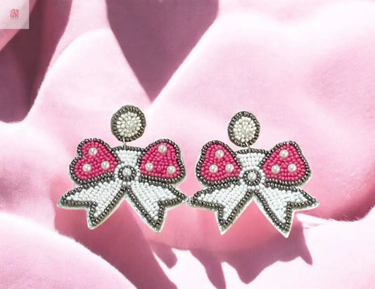 Pink Beaded Bow Earrings Supermacchi Jewellery Collections