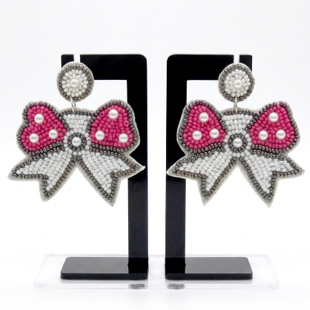 Pink Beaded Bow Earrings for Women | Handcrafted Funky Statement Earrings | Cute Coquette Bow Earrings | Super Macchi