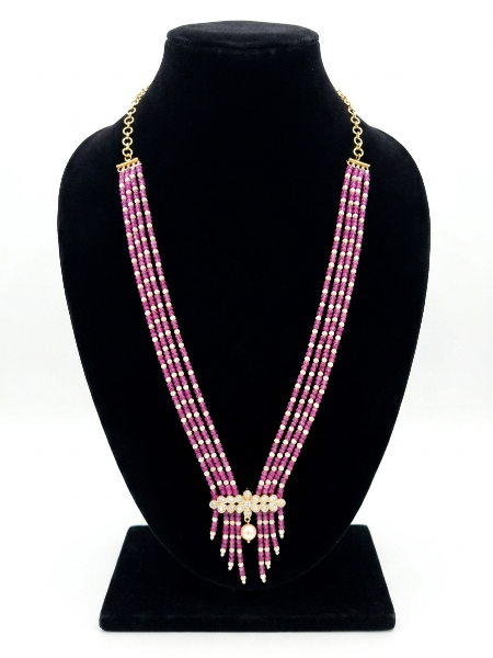Pink Beads Necklace with Centre Locket for Women