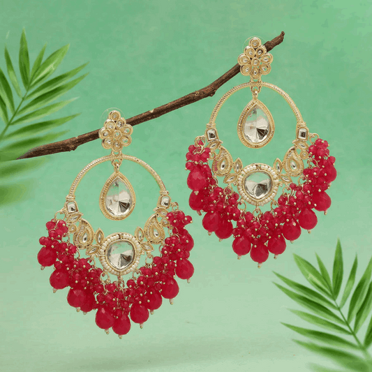 Dark Pink Kundan Earrings