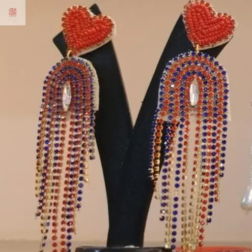 Red Heart Dangler Beaded Earrings Supermacchi Jewellery Collections