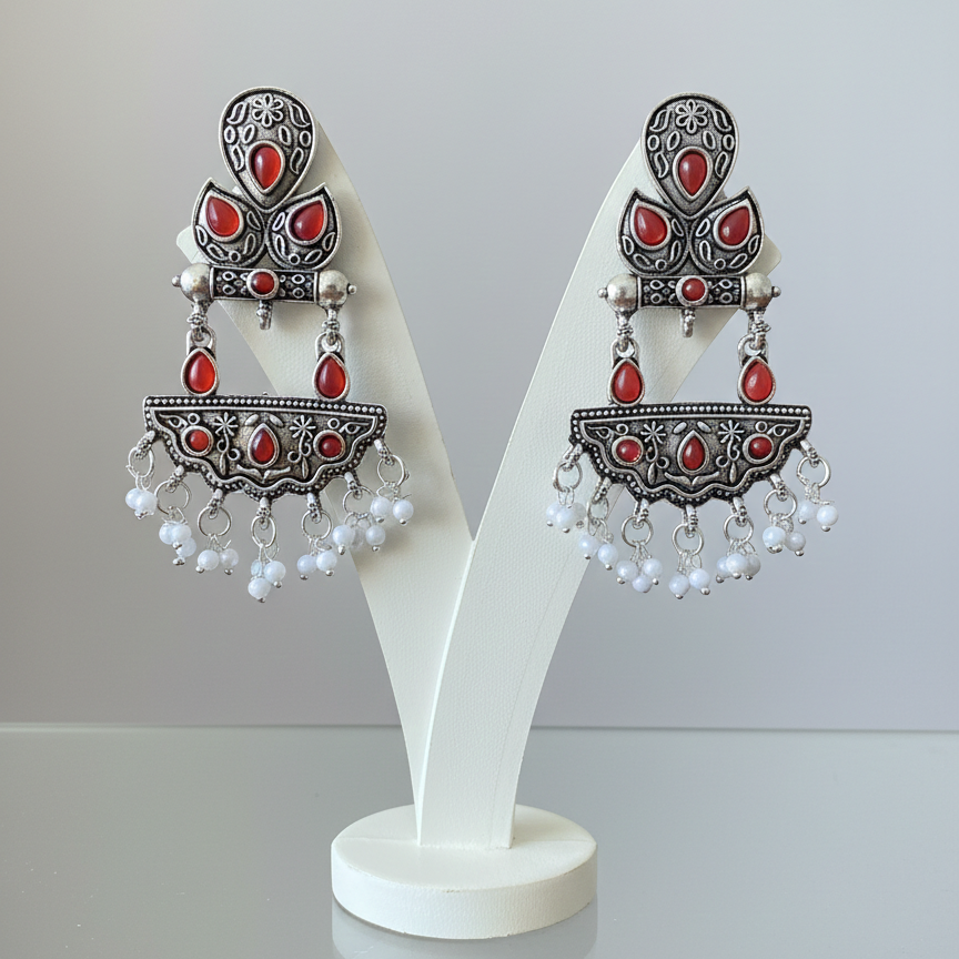 Red German Silver Earrings